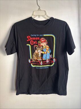 Steven Rhodes | Caring for Your Demon Cat Graphic Tee - Black Sz L